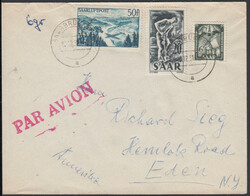 SAARBRÜCKEN 3 / 19.12.51, Luftpostbrief in die USA (Zone 3, 6 - 10g. ...
