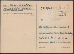 OPD Trier, Feldpost-Formblatt 'Sch K 7.42 Fp. C 154' mit viol. R2 ...