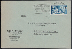 25 Fr. Europarat einzeln auf portor. Brief nach Freiburg mit Masch ...