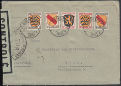 G.B.C., Spitzoval beidseitig auf Brief mit grünem Verschlußstreifen ...