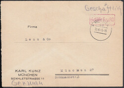 MÜNCHEN 23 / 21.6.45, offener Geschäftsbrief im Ort mit rotem R1 ...