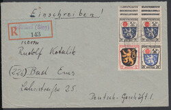 BETZDORF (SIEG) / 12.3.47, Ebf. mit 12 und 3 x 24 Pf. Wappen sowie ...