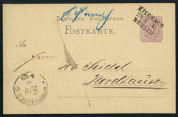 'Eisenach', blaue handschriftliche Stationsangabe auf GA 5 Pf. mit ...