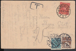WEIMAR 1 / 20.9.22, AK nach Dänemark mit 3 Mark Posthorn (Tarif 3.50 ...