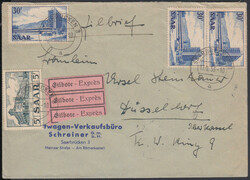 SAARBRÜCKEN 3 / 17.8.53, Firmen-Eilbrief nach Düsseldorf mit 5 und ...