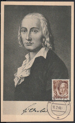 3 Pf. Hölderlin auf entsprechender Maximumkarte TÜBINGEN 1 / 11.2.48