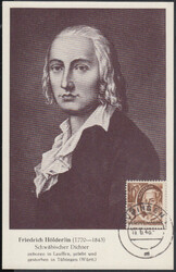 3 Pf. Hölderlin auf entsprechender Maximumkarte TÜBINGEN 1 / 11.6.48