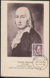 15 Pf. Hölderlin auf entsprechender Maximumkarte TÜBINGEN 1 / 28.5 ...