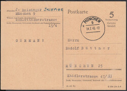 MÜNCHEN 9 / 14.7.45, aptierter HdB-K1 auf GA 5 Rpf. der RPD München ...