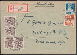 FREIBURG (BREISGAU) 7 / 3.7.48, Orts-Doppel-Ebf. im Tarif 92 Pf. vor ...