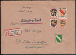 10 Pf. Wappen mit 2 x 12, 20 und 30 Pf. auf portor. Ebf. mit K2 LINZ ...