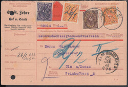 HOF a. S. 2 / 24.1.23, NN-DS-Karte mit 5 und 30 M. Posthorn (beide ...