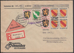 REUTLINGEN 1 / 29.3.46, NN-E-Doppelbrief portorichtig zu 1.48 RM mit ...