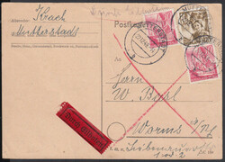 MUTTERSTADT / 22.12.48, Eilkarte nach Worms mit 10 und 2 x 30 Pf. 2. ...