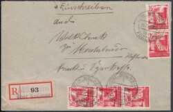 12 Pf. 2. Ausgabe, fünf Werte (Paar und Dreierstreifen) auf Ebf. ...