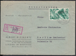 Lindau 1 (Bodensee), roter Not-R-Stempel auf Ebf. mit 84 Pf. 1. ...