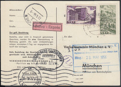 SAARBRÜCKEN 10 / 22.5.56, Postkarte per Eilboten (Zimmerbestellung) ...