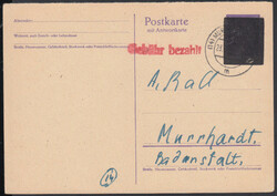 6 Pf. Hitler, Frageteil der Doppelkarte ohne PLZ-Kreis, Wertstempel ...