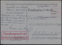 PA Marburg, Behelfspostkarte 'Gebühr bezahlt' auf graublauem Karton, ...