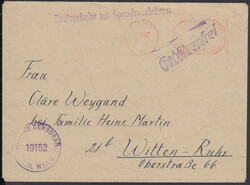 BONN / 15.8.47, roter Postfreistempel mit Achteck-Wertrahmen 'GEBÜHR ...