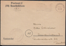 SAARBRÜCKEN 2 / 30.6.47, Maschinenstempel auf zweiseitig offenem ...