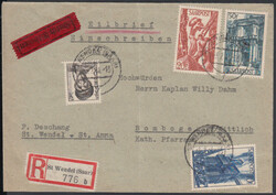ST. WENDEL (SAAR) / 3.7.48, portor. Eil-Ebf. nach D'land mit 3, 10, ...