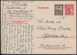 15 F. Mikroskop, GA mit 'Postkarte 21 mm lang', mit Zusatz 3 Fr. Saar ...