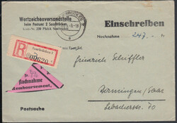 SAARBRÜCKEN 2 / 25.9.49, K2 auf Vordruckumschlag der ...