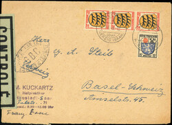 G.B.C., Spitzovalstempel beidseitig auf grünem Verschlußstreifen ...