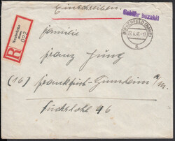 BIRKENFELD / 27.6.46, Ebf. mit viol. L1 'Gebühr bezahlt' aus ...