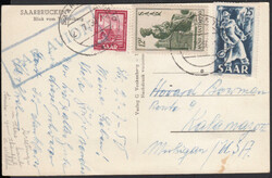 SAARBRÜCKEN 10 / 22.7.50, AK Saarbrücken per Luftpost in die USA ...