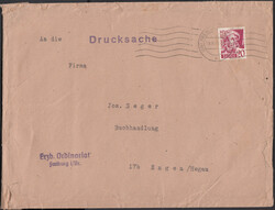 20 Pf. III auf Drucksache über 100 g. (21 x 16 cm, Randmängel) mit ...