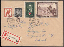 25 Fr. Rotes Kreuz 1951 mit 15 Fr. Tag der Briefmarke sowie 10 Fr. ...