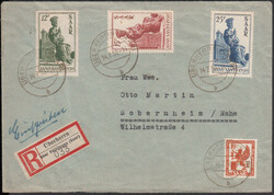 Heiliges Jahr 1950, alle drei Werte mit 10 Fr. Saar IV auf Ebf. ...