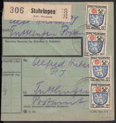 STAHRINGEN (KR STOCKACH) / 30.8.46, grüne Postgutkarte als ...