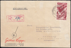 84 D.Pf. 2. Ausgabe auf Ebf. ab SCHWENNINGEN (NECKAR) / 14.9.48 mit ...