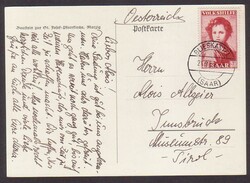 18 + 7 Fr. Volkshilfe 1953 einzeln auf portor. Auslandskarte nach ...