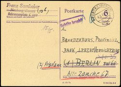 6 Rpf., Behelfsausgabe der RPD München, nach Portoerhöhung mit viol ...