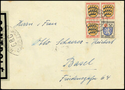 G.B.C., Spitzoval-Zensurstempel sehr klar beidseitig auf grünem ...