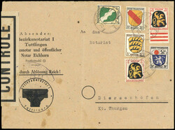 G.B.H., violetter Spitzoval-Zensurstempel der Zensurstelle Rottweil ...