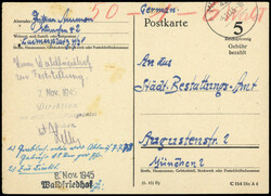 MÜNCHEN 42 / 5.11.45, Behelfsganzsache 5 Pf. der R.P.D. München an ...