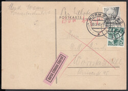 WORMS 2 / 3.5.49, Bedarfskarte per Eilboten mit 60 Pf. II und 10 Pf. ...