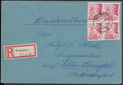 20 Pf. III. Ausgabe, vier Werte (zwei waager. Paare) auf Doppel-Ebf. ...