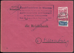 WORMS 2 / 22.8.49, lachsroter Brief mit 20 Pf. III, NOB und viol. R5 ...