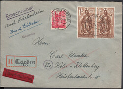 KARDEN (MOSEL) / 2.12.47, portor. Bedarfsbrief 'Einschreiben mit ...