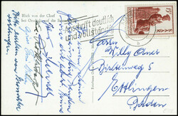 15 Fr. Heiliges Jahr 1950 einzeln auf portor. AK der Saarschleife mit ...