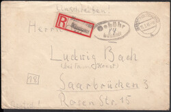 MANNHEIM-RHEINAU / 15.3.46, Ebf. mit Blanko-R-Zettel mit eingest. ...