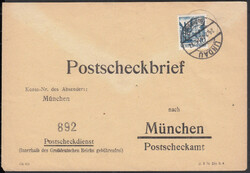 10 Pf. 1. Ausgabe auf portor. Postscheckbrief nach München (DV 10 ...