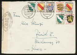 G.B.C., Spitzoval-Zensurstempel aus Freiburg auf Brief mit 2 x 1, 3, ...