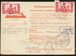 VÖLKLINGEN / 17.5.56, Nachnahme-Drucksachenkarte mit 2 x 15 F. ...